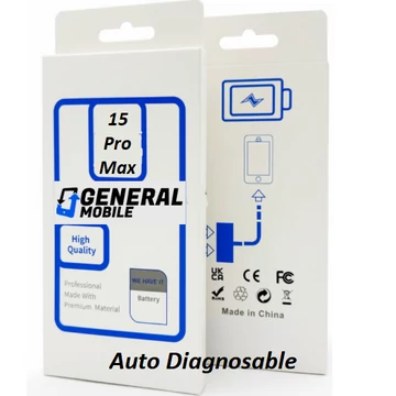 IPhone 15 Pro Max Automatikusan diagnosztizálható akkumulátor, nincs hibaüzenet, eredetiként ismeri fel.