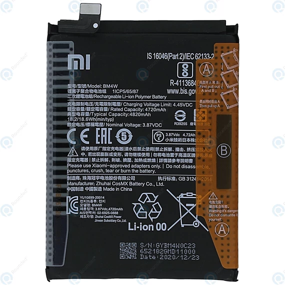 Xiaomi Mi 10T Lite (MZB07Z0IN), Mi 10T Lite 5G (M2007J17G) BM4W 4820mAh 460200004N1Y akkumulátor - GYÁRI-