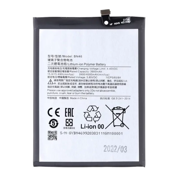 BN46 Xiaomi akkumulátor 4000mAh (OEM) NOTE8 - NOTE 8T - NOTE 6 Pro -  Redmi 7