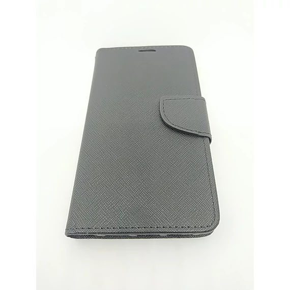 Iphone 11 tok álló, bőr hatású (FLIP, oldalra nyíló, asztali tartó funkció, csuklópánt, textil minta) FEKETE