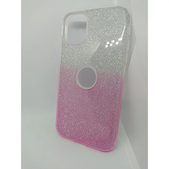 Iphone 11 pink-ezüst csillámos szilikon tok