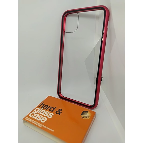 Iphone 11 Pro Max 180° mágneses, edzett üveg hátlappal tok piros -Xpro-