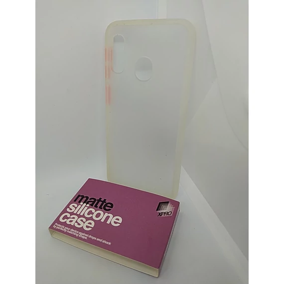 Samsung A20e HYBRID matt clear szilikon tok (piros gombok)