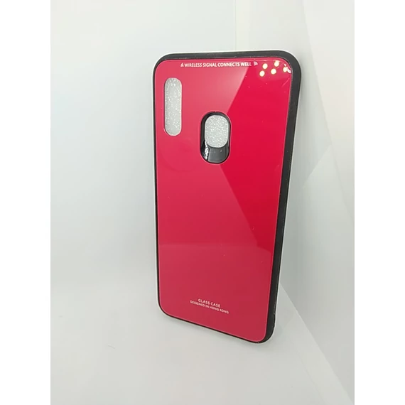 Samsung A20e műanyag tok, üveg hátlap PIROS