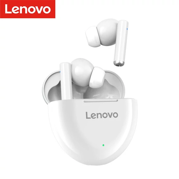 LENOVO HT06 bluetooth fülhallgató SZTEREO (v5.0, TWS, mikrofon, cseppálló, zajszűrő + töltőtok) FEHÉR