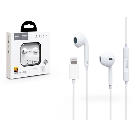 HOCO L7 PLUS fülhallgató SZTEREO (lightning 8pin, mikrofon, felvevő gomb, hangerőszabályzó) FEHÉR